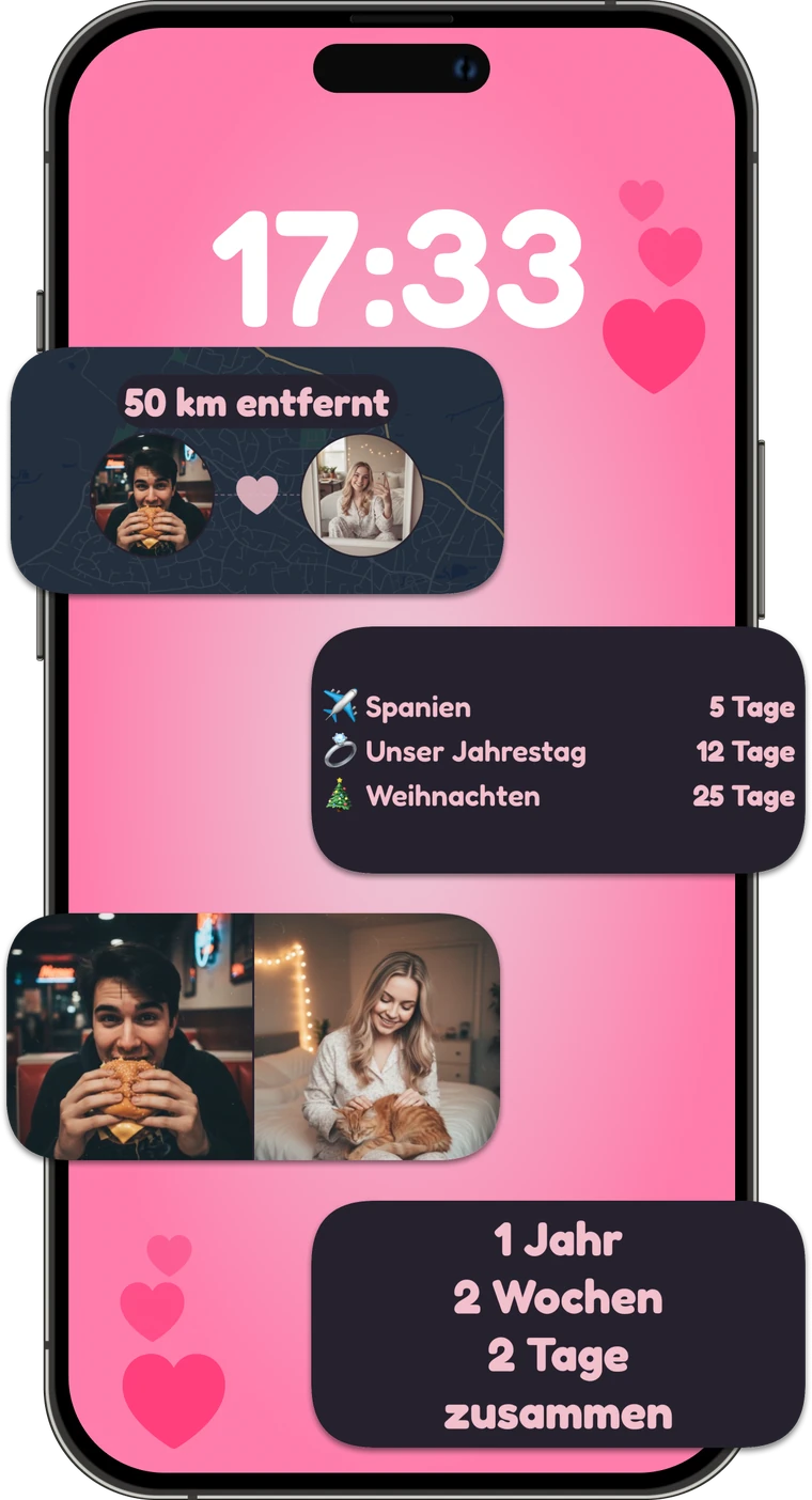 Süße Widgets für Paare mit Entfernung, Countdowns, Fotos und Jahrestag-Zähler