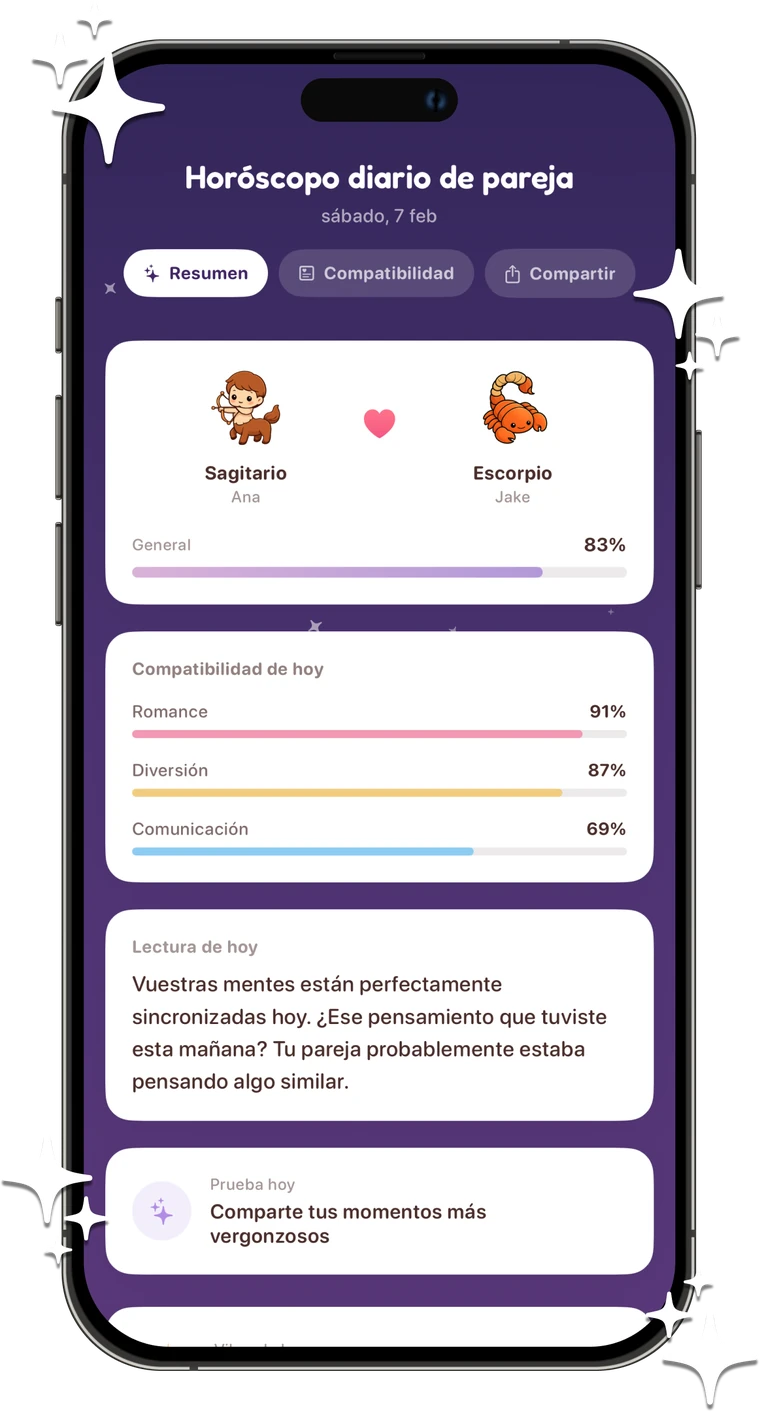 Horóscopo de pareja con compatibilidad de signos, lectura diaria y claves sobre vuestra conexión