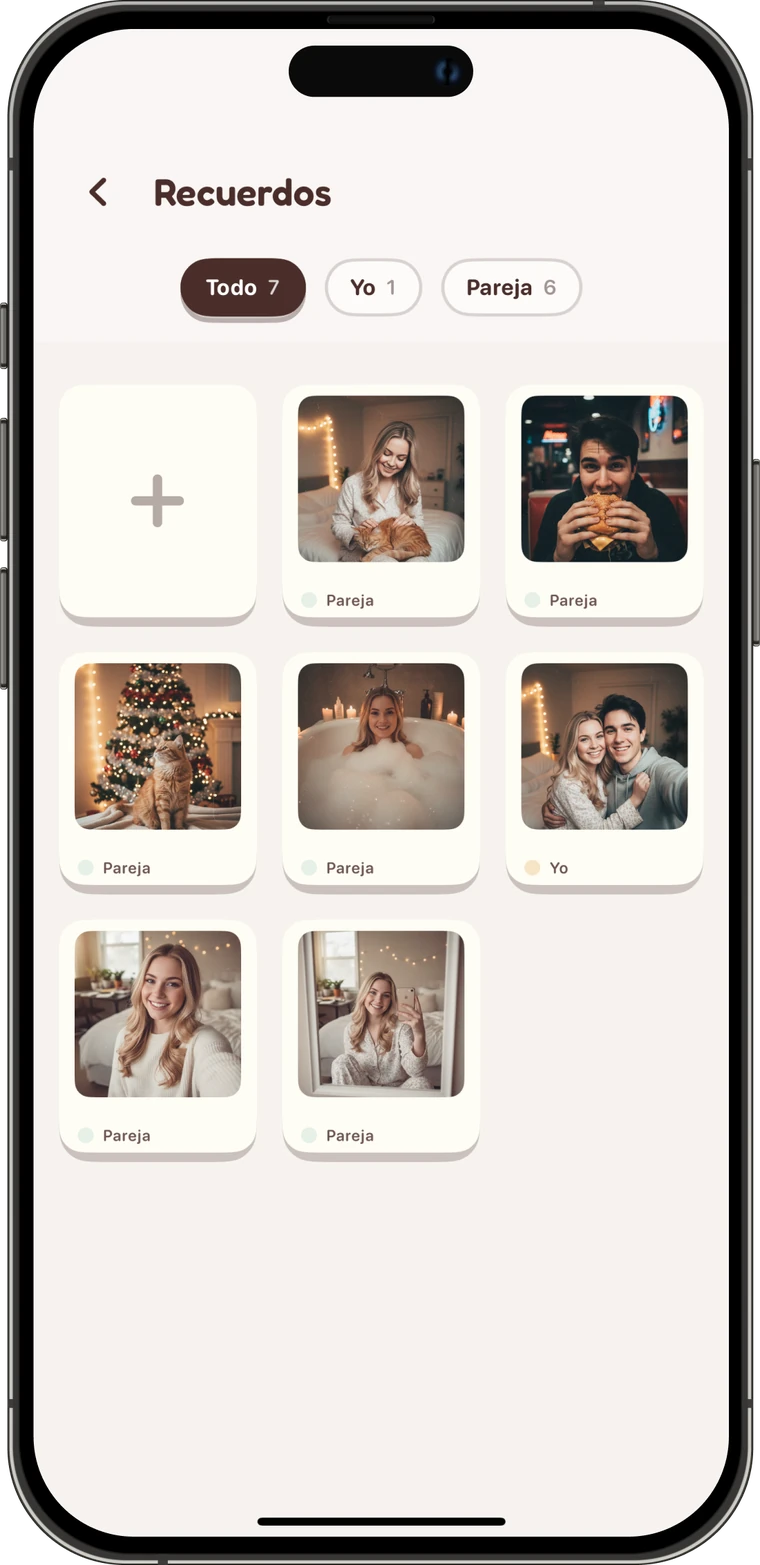Bóveda de recuerdos privada para parejas: fotos y vídeos compartidos protegidos con código