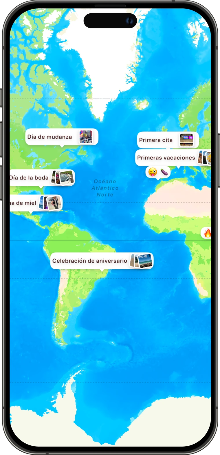 Mapa de la relación con la primera cita, las primeras vacaciones, el día de la boda y la luna de miel de una pareja, con fotos