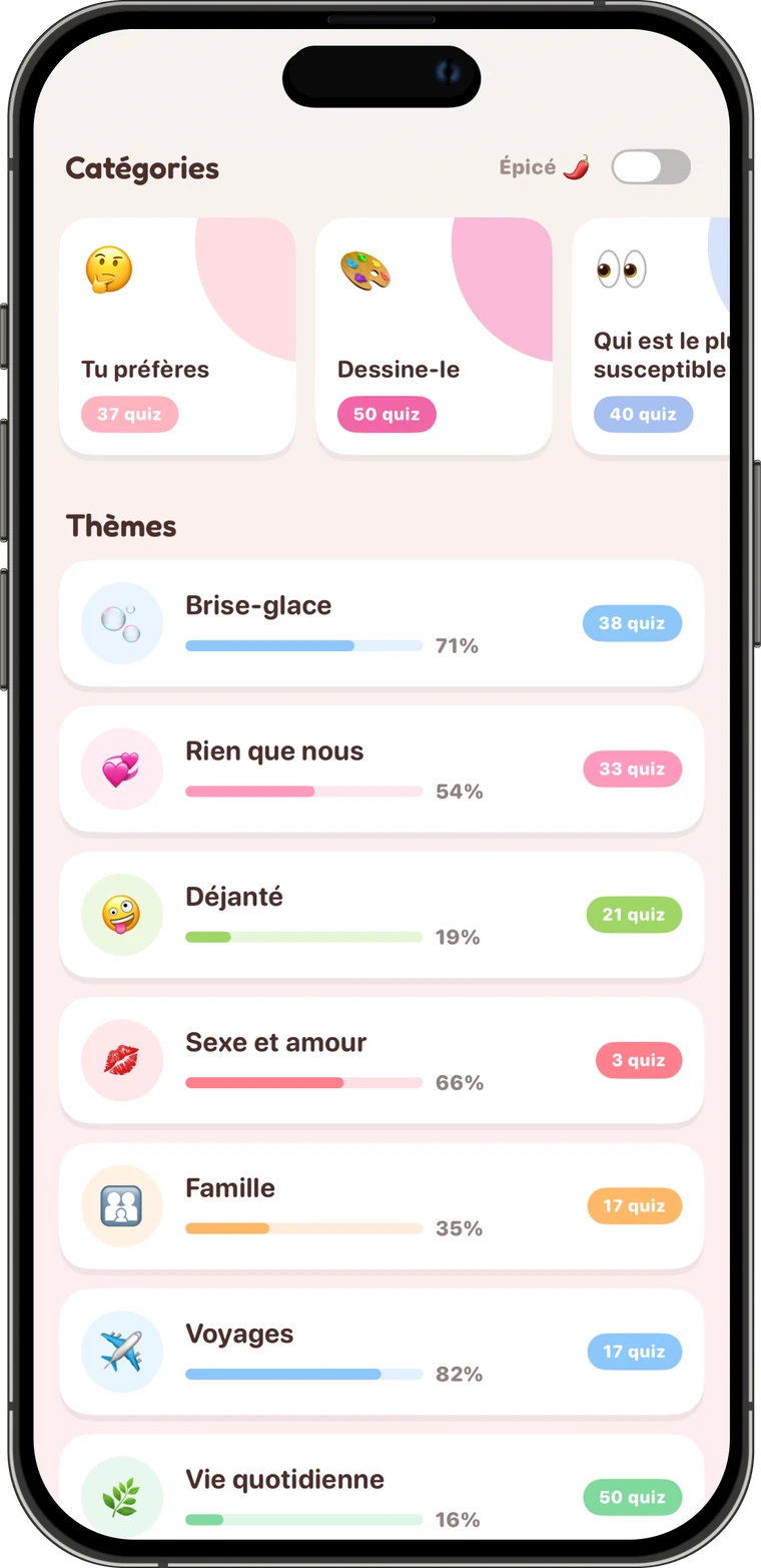Réponds à 10 000+ questions de couple dans Pookie : catégories Tu préfères, Dessine-le et Qui est le plus susceptible avec des quiz thématiques
