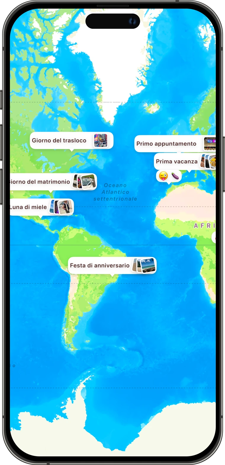 Mappa della relazione con il primo appuntamento, la prima vacanza, il matrimonio e la luna di miele di una coppia, con foto