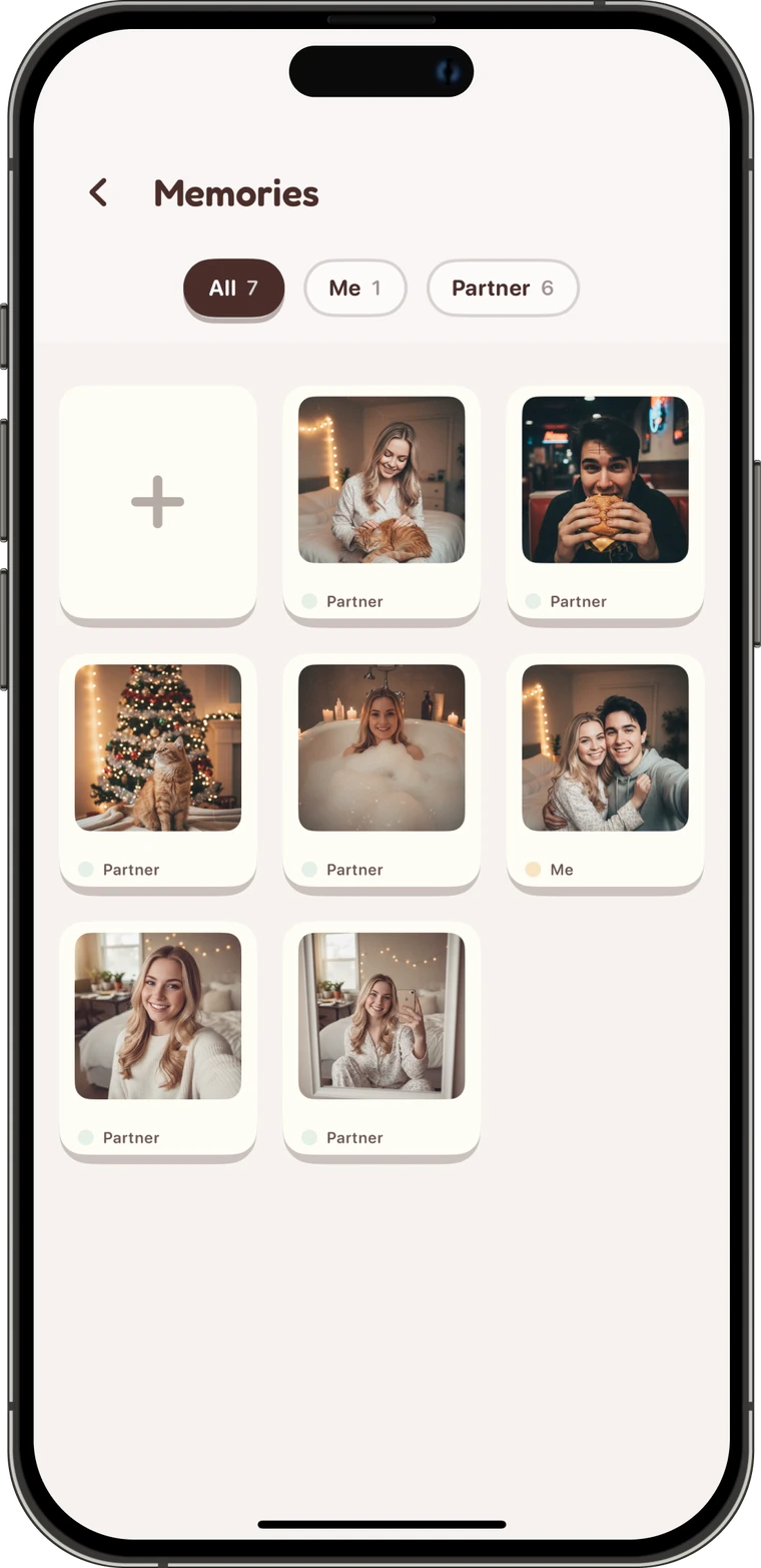 Private memory vault for couples: shared photos and videos behind a passcode