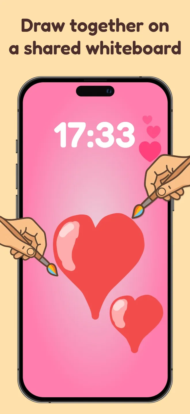 Couples drawing hearts together on a shared whiteboard with lock screen widget